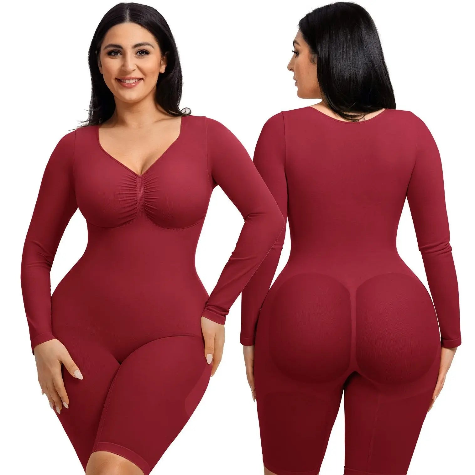 Elevate Your Style with the Feelingirl Women's Long Sleeve V-Neck Tummy Control Bodysuit - Perfect for Any Occasion!