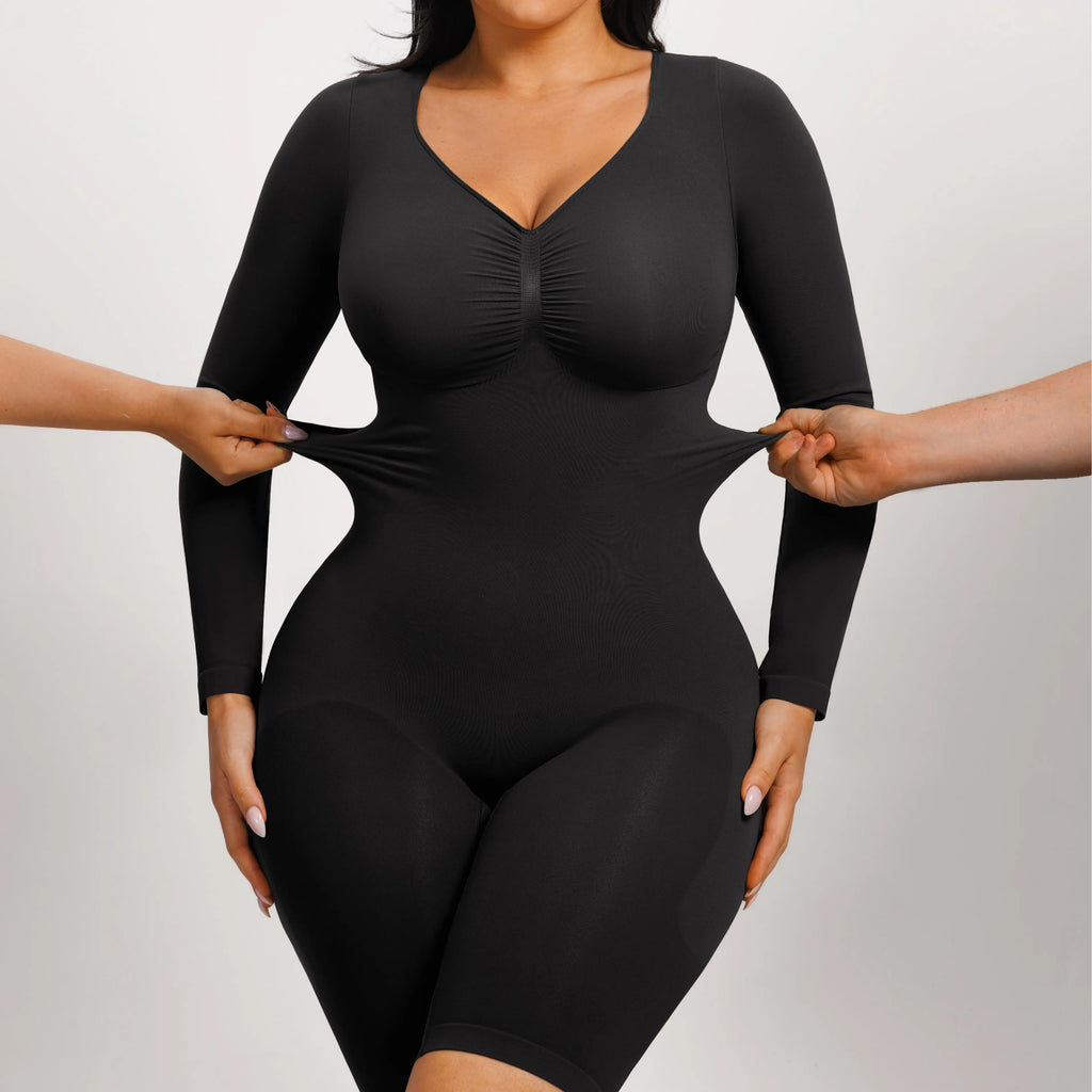 Elevate Your Style with the Feelingirl Women's Long Sleeve V-Neck Tummy Control Bodysuit - Perfect for Any Occasion!