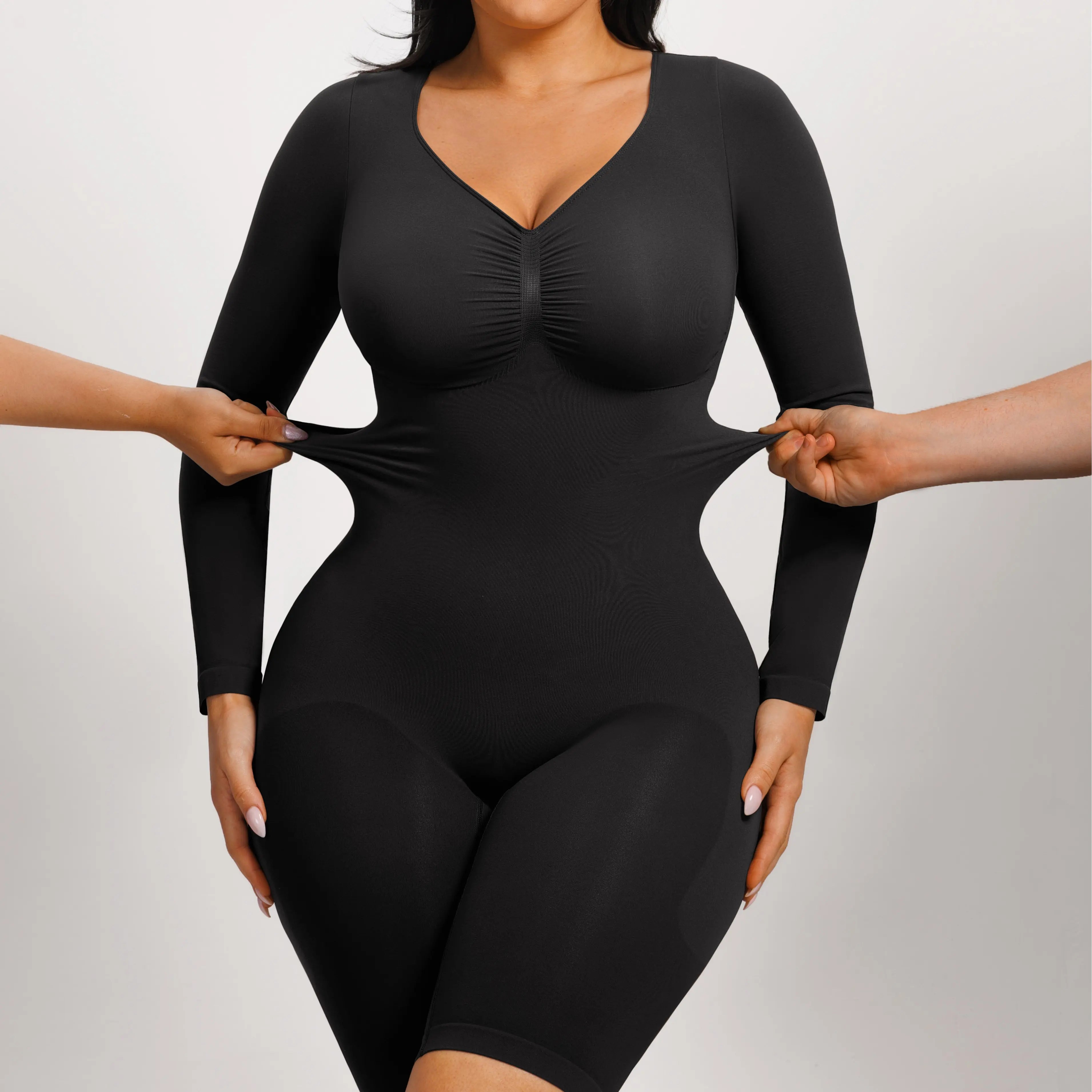 Elevate Your Style with the Feelingirl Women's Long Sleeve V-Neck Tummy Control Bodysuit - Perfect for Any Occasion!