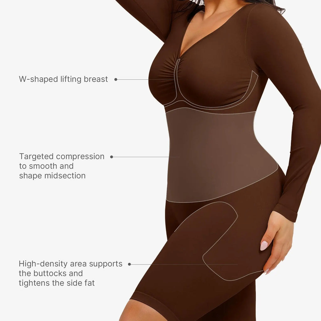 Elevate Your Style with the Feelingirl Women's Long Sleeve V-Neck Tummy Control Bodysuit - Perfect for Any Occasion!