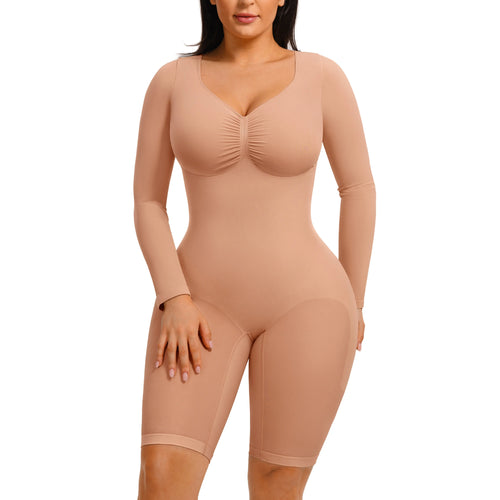 Elevate Your Style with the Feelingirl Women's Long Sleeve V-Neck Tummy Control Bodysuit - Perfect for Any Occasion!