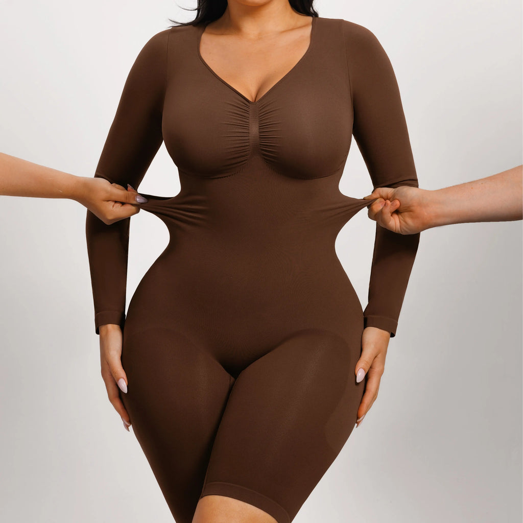 Elevate Your Style with the Feelingirl Women's Long Sleeve V-Neck Tummy Control Bodysuit - Perfect for Any Occasion!