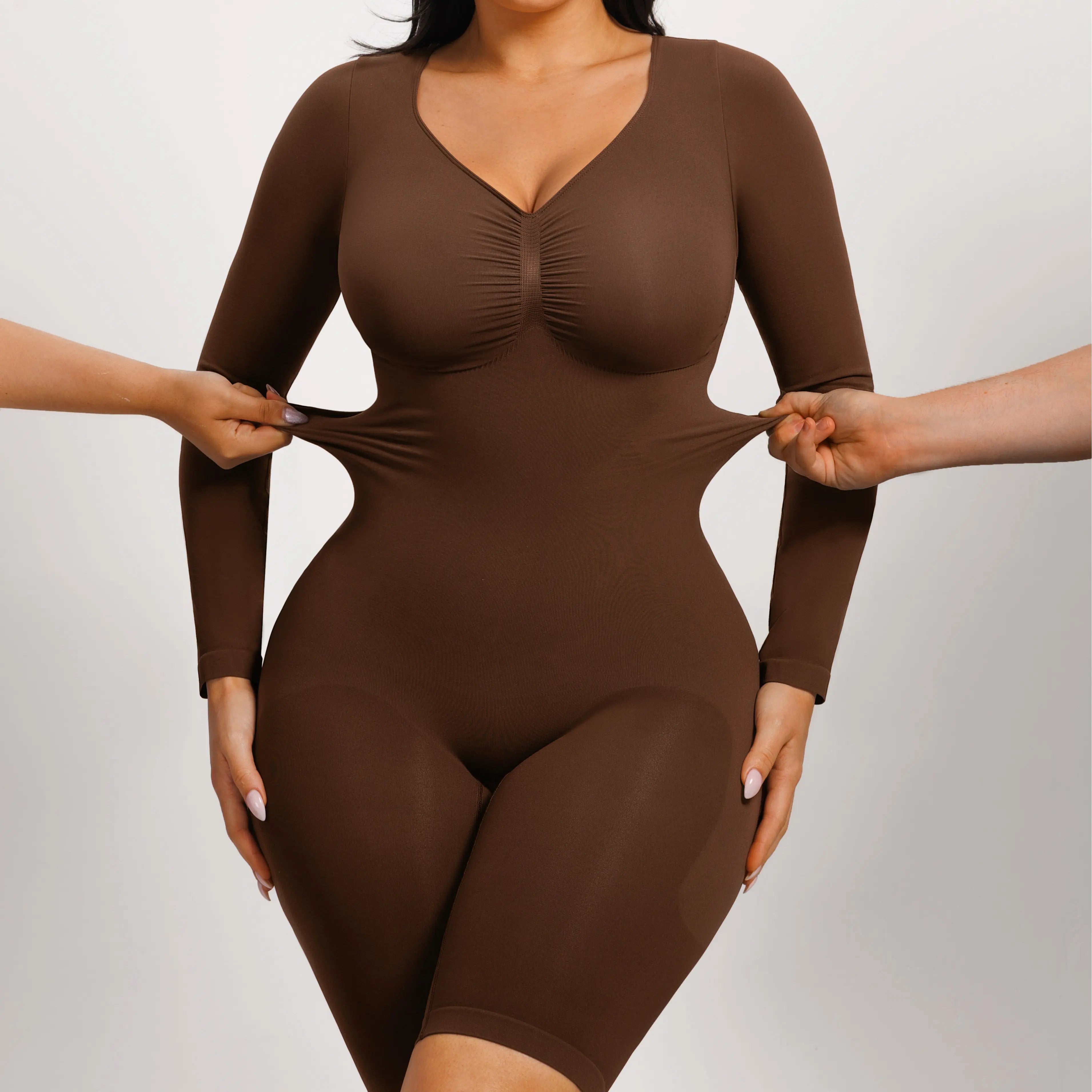 Elevate Your Style with the Feelingirl Women's Long Sleeve V-Neck Tummy Control Bodysuit - Perfect for Any Occasion!
